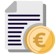 Dokumentensymbol mit darüberliegenden Euro-Münzsymbol, das auf finanzielle Inhalte oder Transaktionen hinweist.