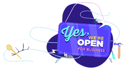 OctopusBusiness Symbolbild mit einem Schild auf dem "Yes, we're open for business" steht.