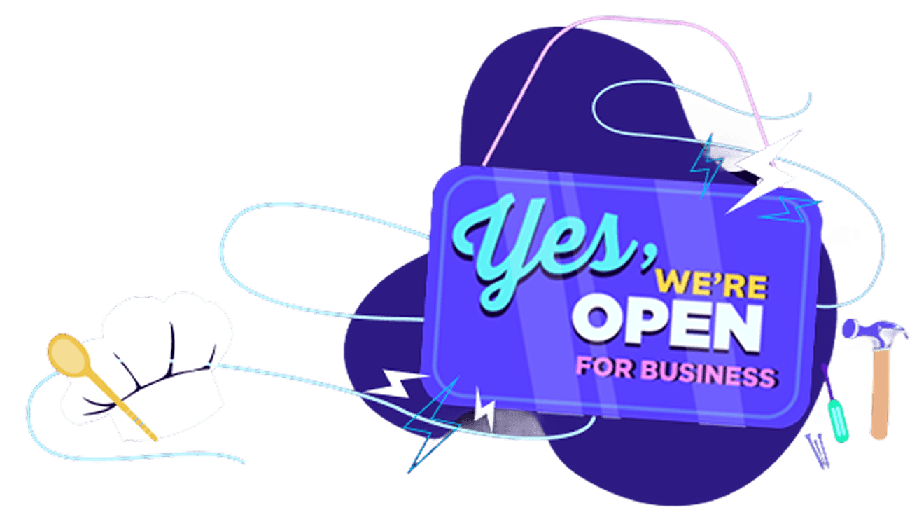 OctopusBusiness Symbolbild mit einem Schild auf dem "Yes, we're open for business" steht.