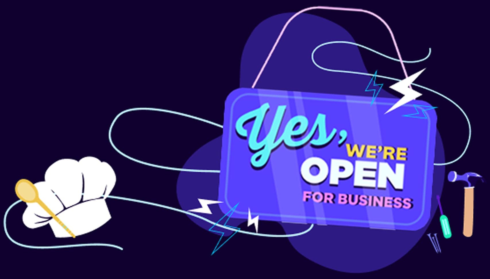 OctopusBusiness Symbolbild mit einem Schild auf dem "Yes, we're open for business" steht.