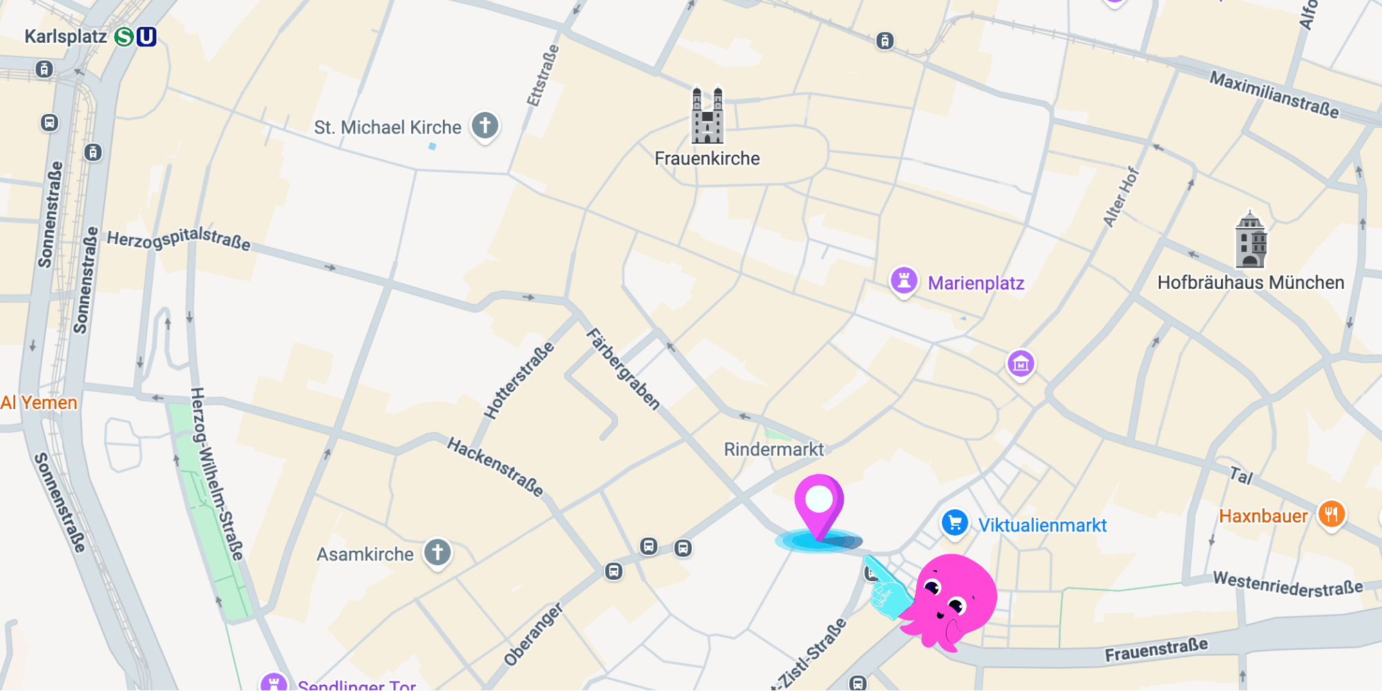 Screenshot von Google Maps, der den Standort des Pop Up Stores markiert