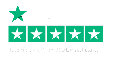 Trustpilot-Logo mit einer Bewertung von 4,8 von 5 Sternen, TrustScore 4,8 und 75739 Bewertungen