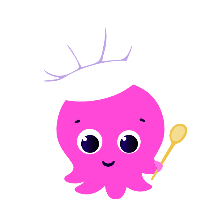 Oktopus Constantine mit Kochlöffel und Mütze