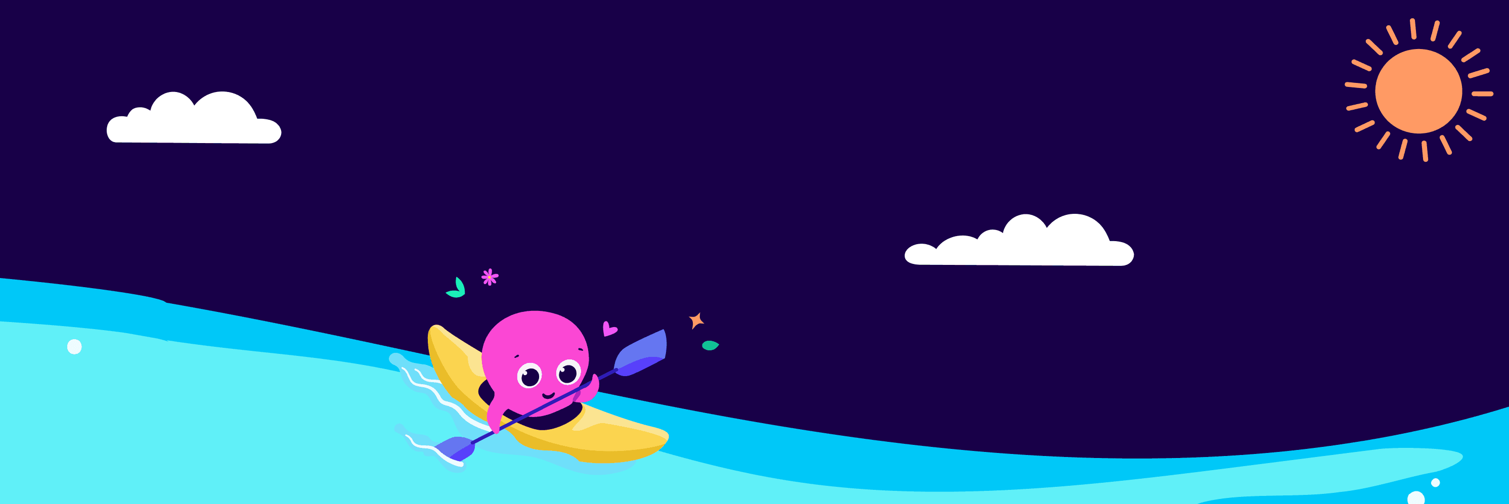 Ein pinker Octopus fährt Kajak